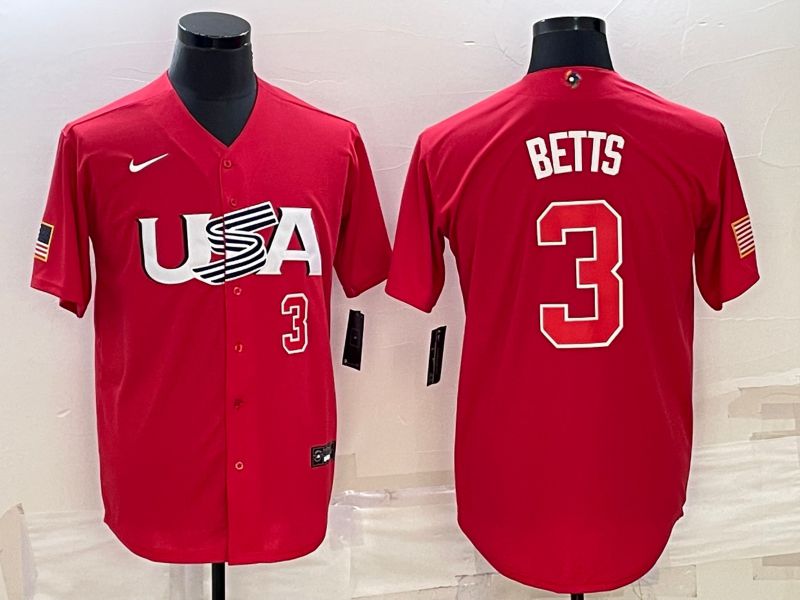 Men 2023 World Cub USA 3 Betts Red Nike MLB Jersey5